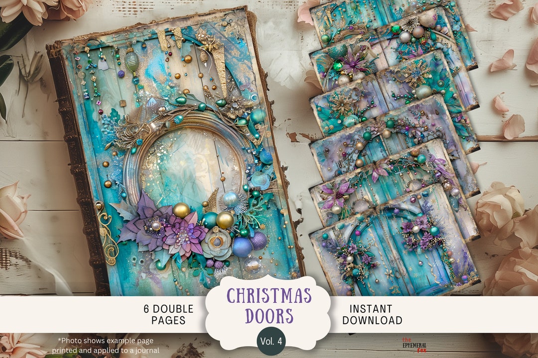 Christmas Door Junk Journal Pages, 6 Digital Scrapbook Paper, 11 X 8.5 ...