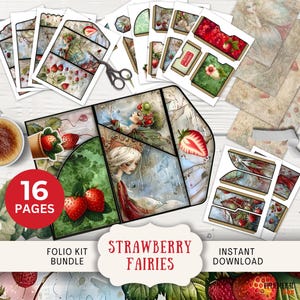 Carnet de voyage fraises 16 pages et pochettes numériques interchangeables 11 x 8,5 po. Imprimable fraises fruits rouges fairy queen 3 volets