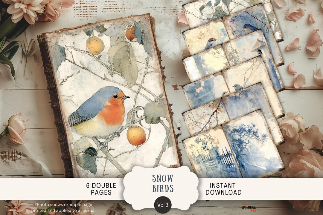 Snow Birds Junk Journal Pages 6 Digital Scrapbook Papers Printable ...