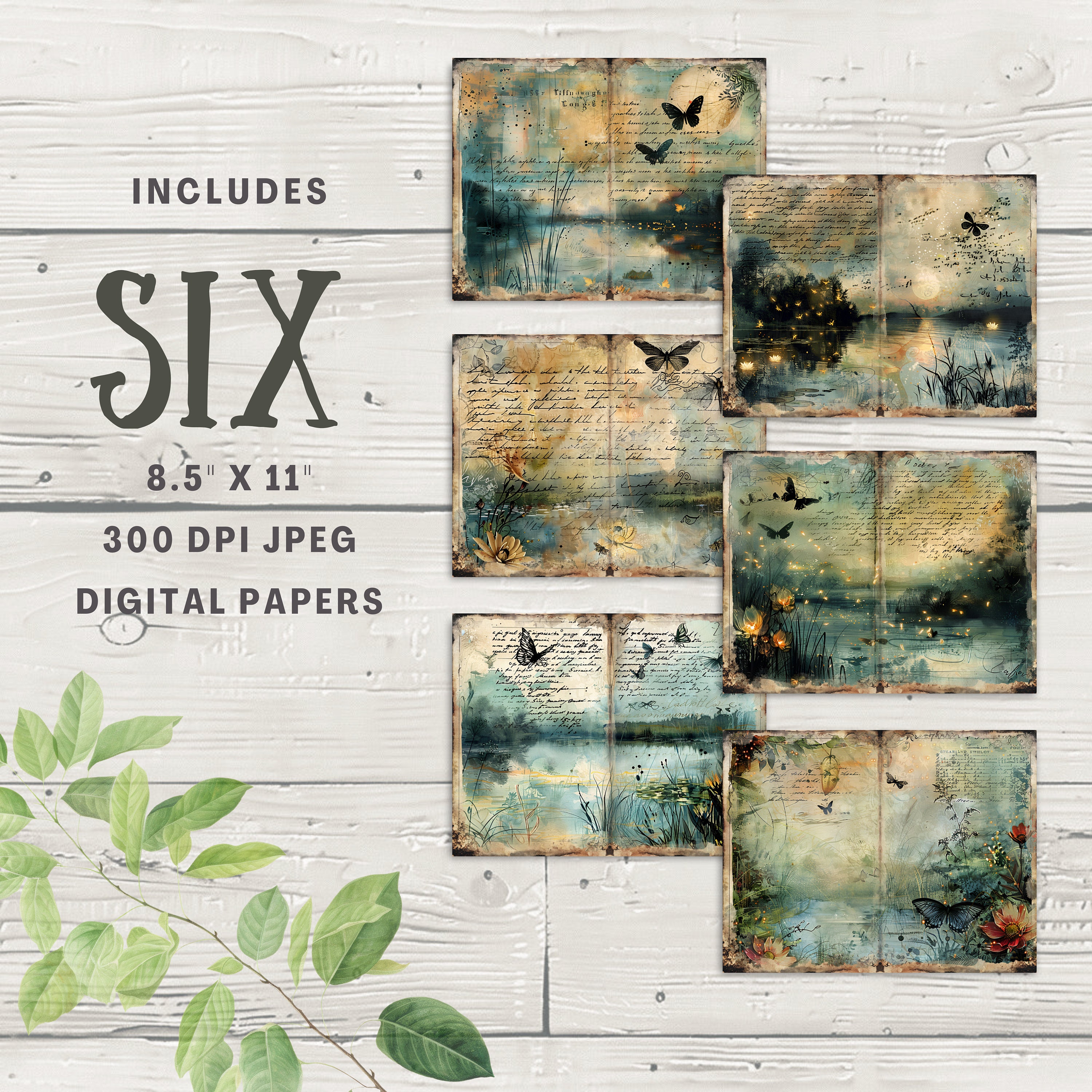 Spring Swamp Junk Journal Pages, 6 Digital Scrapbook Pages, 11 X 8.5 ...