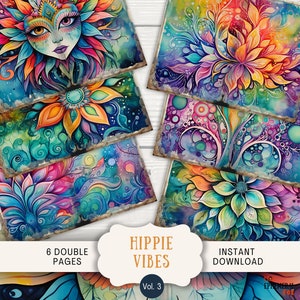 Hippie Junk Journal Pages, 6 Digital Scrapbook Pages, 11 x 8.5" Printable Journal Ephemera, Boho Hippie Vibes Paper, Bohemian Art Journal