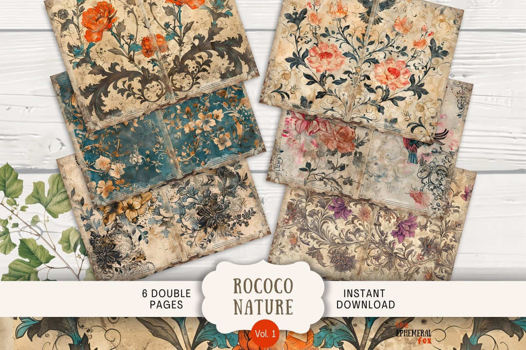 Rococo Nature Junk Journal Pages, 6 Digital Scrapbook Pages, 11 X 8.5 ...