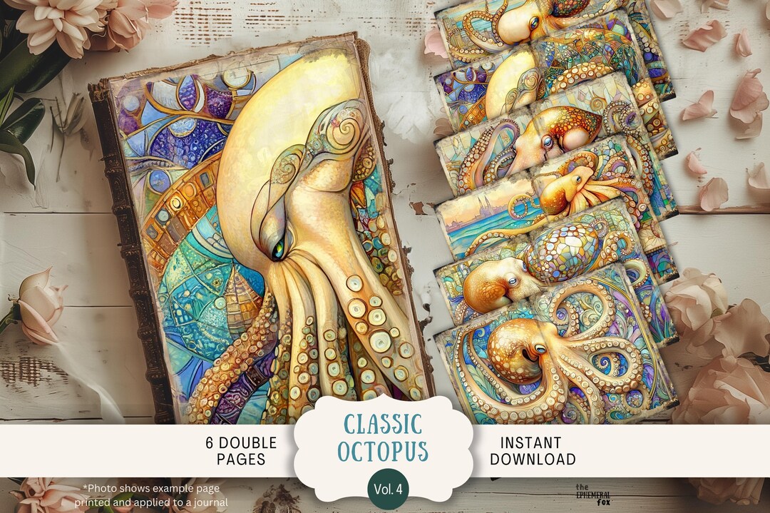 Octopus Junk Journal Pages 6 Digital Scrapbook Paper 11 X 8.5