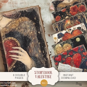 Storybook Love Letter Junk Journal Seiten 6 Digital Scrapbook Papiere 11 x 8,5 "Kunst Printable Vintage wunderliche Retro-Grunge-Note Herzen LLRS