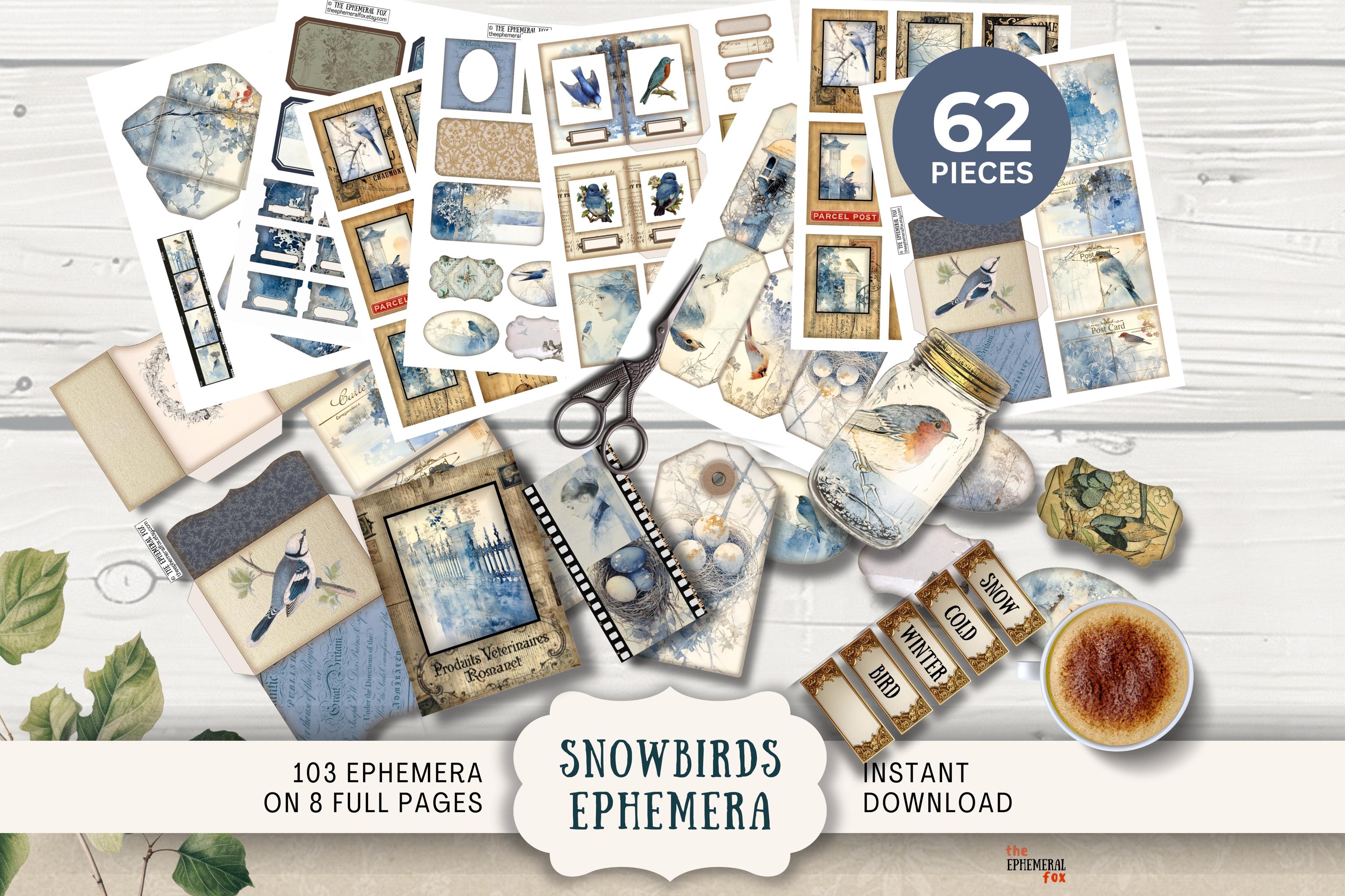 Snow Birds BUNDLE Junk Journal Kit Printable Papers Tags Tickets ...