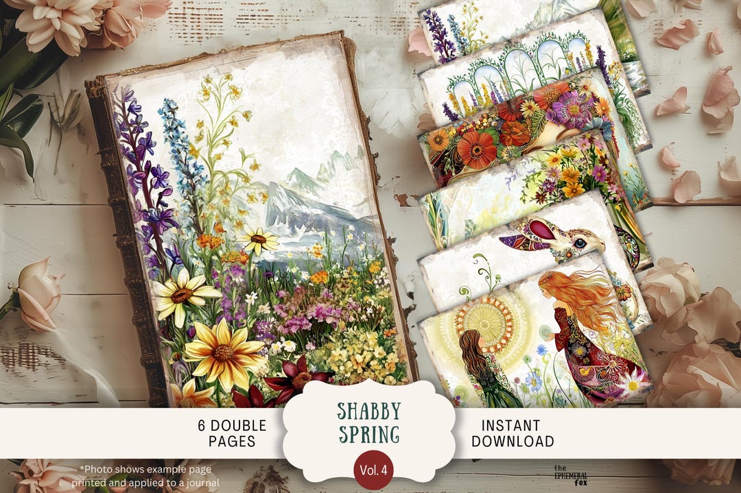 Shabby Spring Junk Journal Pages 6 Digital Scrapbook Papers 11 X 8.5 ...