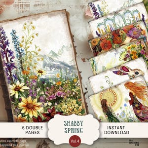 Páginas de diario basura de primavera en mal estado, 6 papeles de álbum de recortes digitales, 11 x 8,5 pulgadas, imprimibles, estilo bohemio, bohemio, retro, florentino, verde, vintage, medieval, SHSP