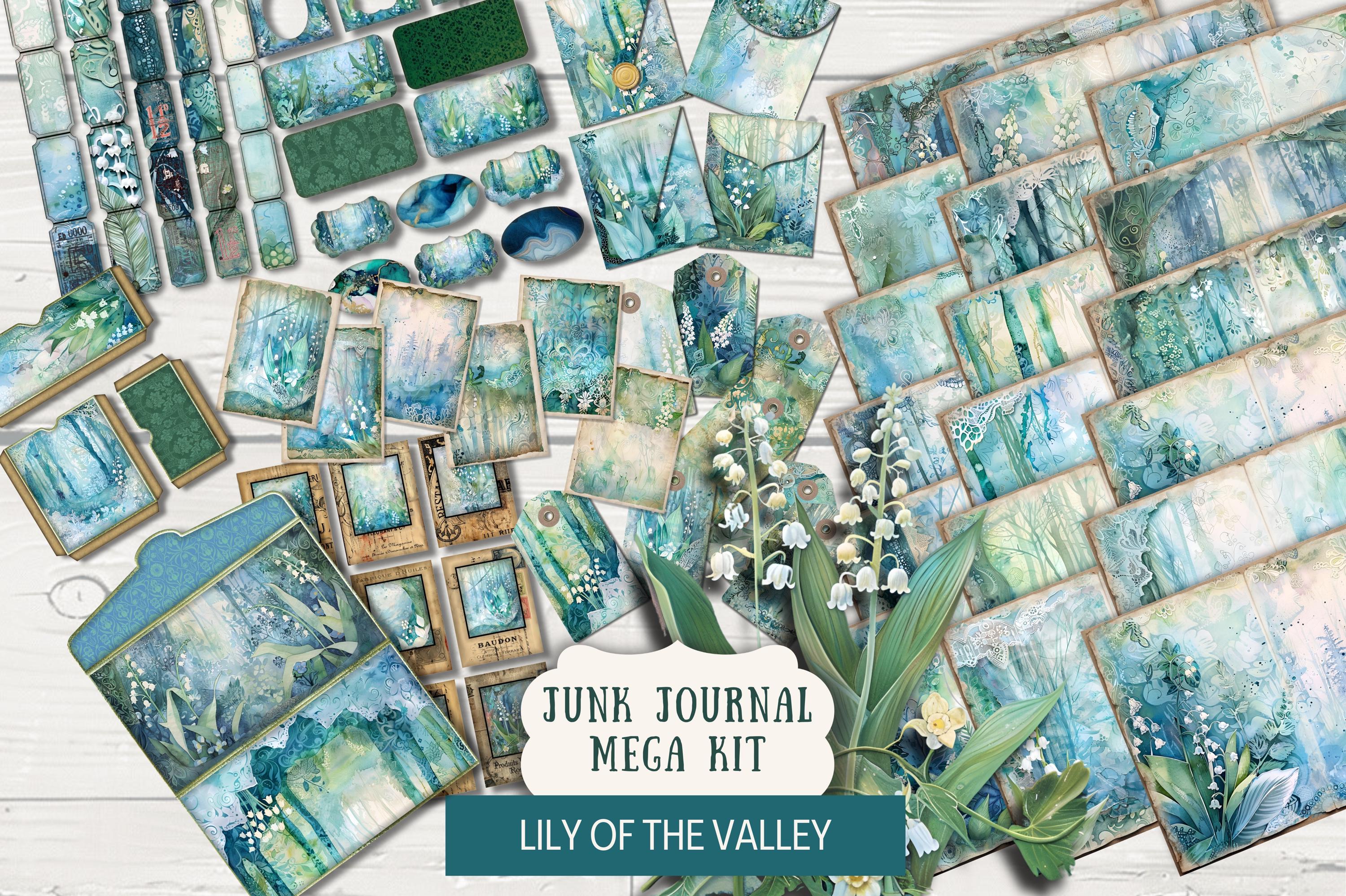 Lily Of the Valley BUNDLE Junk Journal Kit Printable Papers Tags Tickets envelopes vintage mini-cards film labels trifold folio mega LVLA