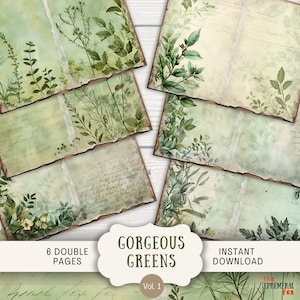 Fougère verdure indésirable journal pages, 6 papier de scrapbooking numérique, 11 x 8,5 po. Art imprimable éphémères, feuillage de fougère des forêts vert forêt botanique