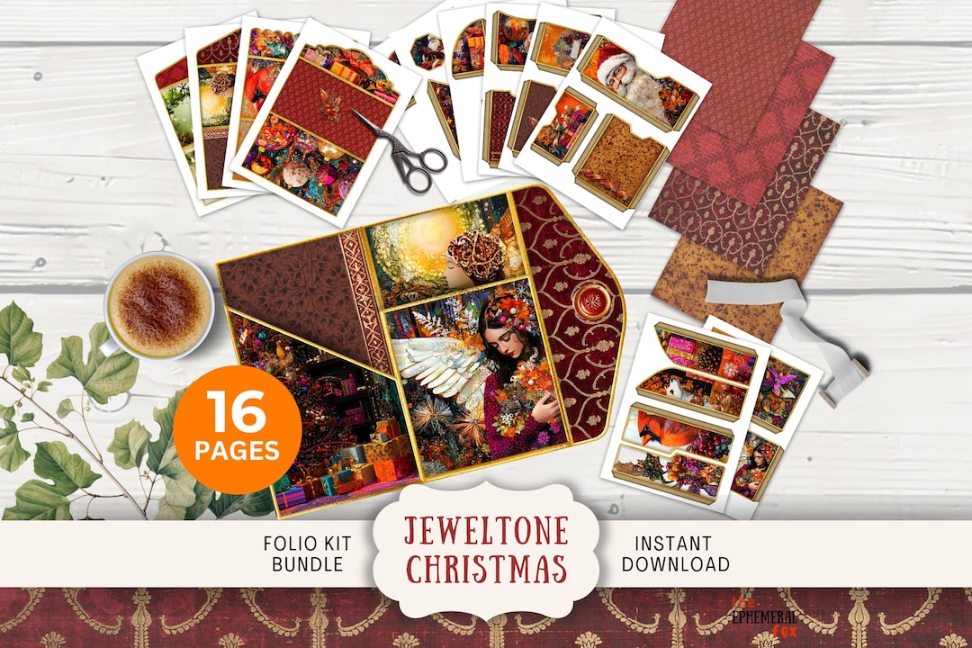 Glitter Christmas Junk Journal Folio Kit, 16 Digital Mix and Match ...