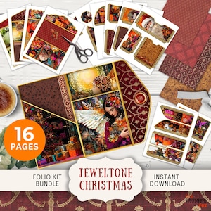 Kit folio de journal indésirable de Noël à paillettes, 16 pages numériques à agencer et à agencer et pochettes, 3 volets imprimables (11 x 8,5 po.), tons de bijoux fantaisistes RHCH