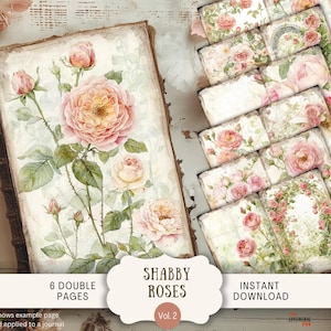 Shabby Roses Junk Journal Pages 6 Digital Scrapbook Papers Printable pink vintage garden florals romantic boho cottage shabby chic SHRS2