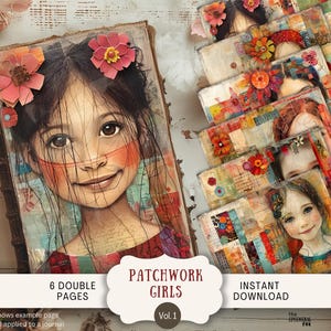 Páginas de diario basura para chicas de patchwork, 6 papeles para álbumes de recortes digitales, 11 x 8,5 pulgadas, para imprimir con motivos artísticos, estilo shabby chic, bohemio, otoño, neutrales, niña caprichosa, PWGL