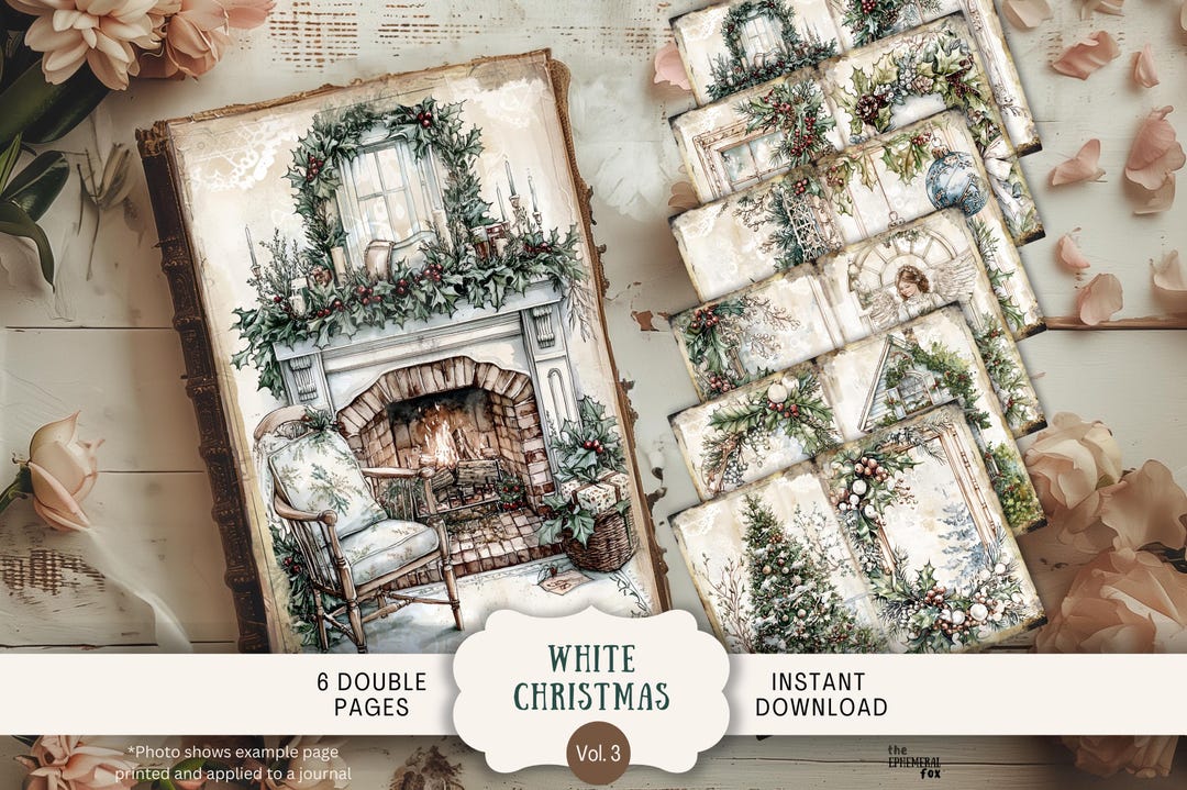 White Christmas Junk Journal Pages 6 Digital Scrapbook Papers 11 X 8.5 ...