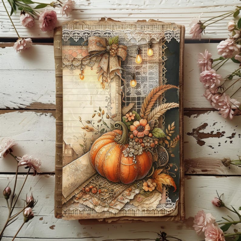 Lined Cozy Autumn Junk Journal Pages 6 Digital Scrapbook Papers 11 X 8. ...