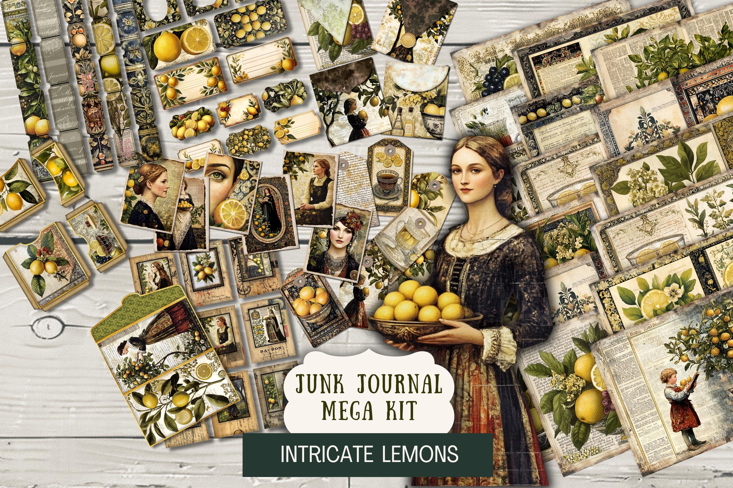 Vintage Lemons BUNDLE Junk Journal Kit Printable Papers Tags