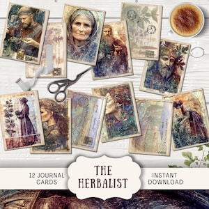 The Herbalist Junk Journal Cards 12 cartoline digitali ATC, effimere stampabili, carta per lavoretti, pozioni botaniche, erbe aromatiche, MLHB