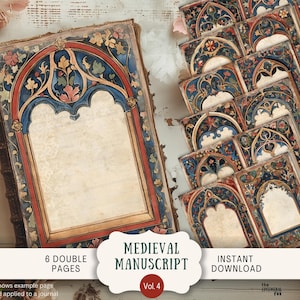 Medieval Junk Journal Pages, Vintage Gothic Printable, US Letter Size Digital Download, Illuminated Manuscript Antique Frame Paper GOGA4