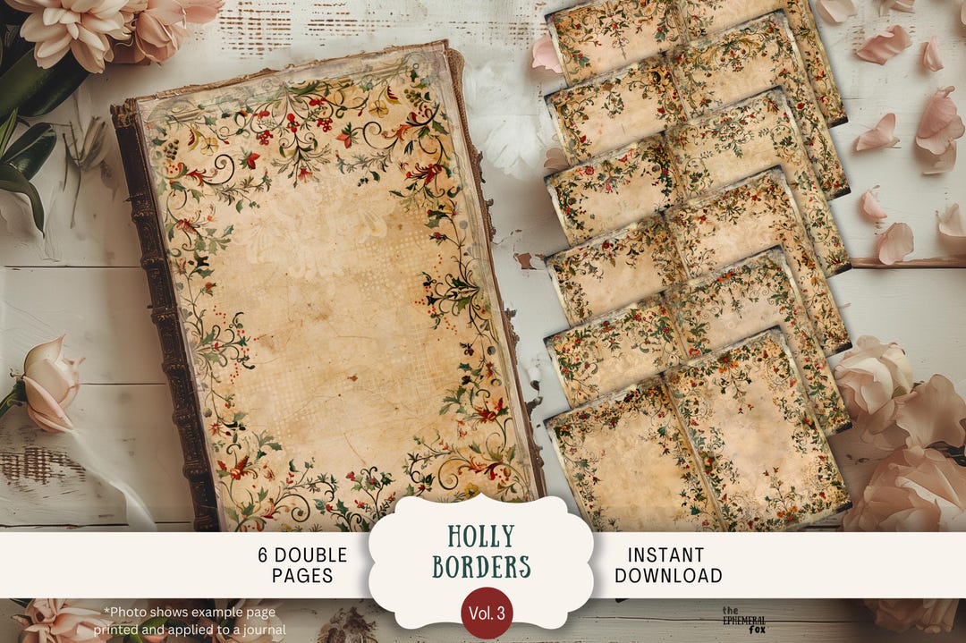 Florentine Holly Border Junk Journal Pages 6 Digital Scrapbook Papers ...