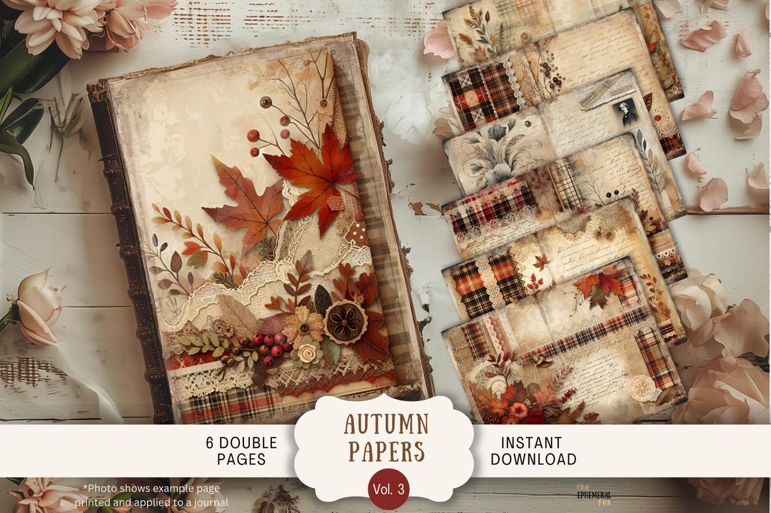 Cozy Autumn Junk Journal Pages 6 Digital Scrapbook Papers 11 X 8.5" Art ...