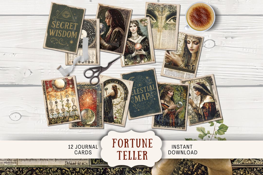 Fortune Teller Junk Journal Cards 12 Digital ATC Postcards Printable ...