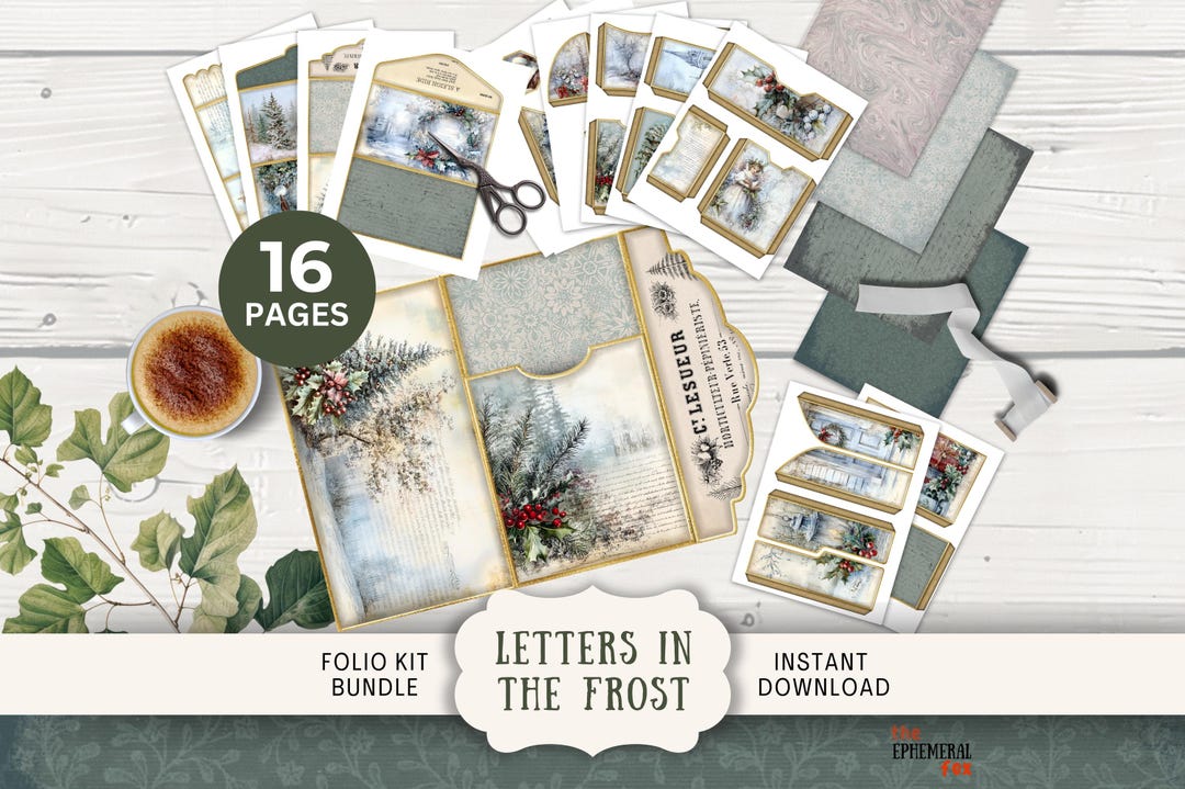 Snowy Christmas Junk Journal Folio Kit, 16 Digital Mix and Match Pages ...