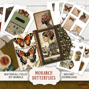 Kit de folio journal indésirable cascade papillons monarques Pochette numérique chargée Cascade flip book vintage minable vintage papillon à trois volets INMO