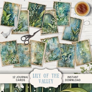 Cartes de journal Muguet, 12 cartes numériques de journal indésirable, journal imprimable éphémère, journal d'art vintage shabby chic artisanal en papier