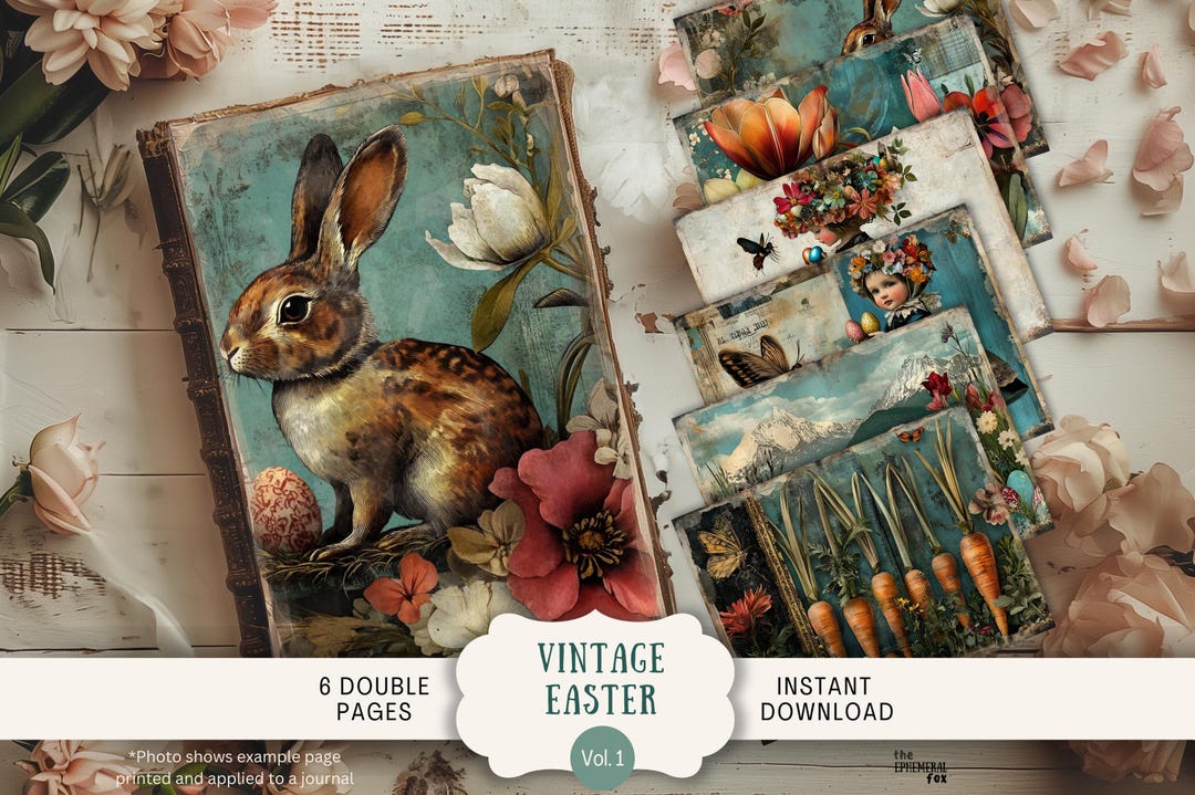 Victorian Easter Junk Journal Pages 6 Digital Scrapbook Papers 11 X 8.5 ...