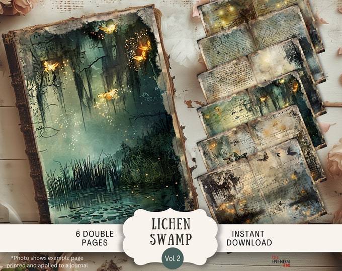 Lichen Mossy Swamp Junk Journal Pages, 6 Digital Scrapbook Pages 11 X 8 ...