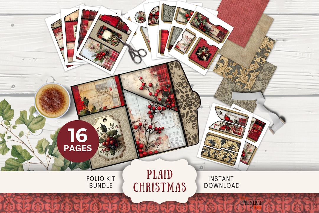 Tartan Plaid Christmas Junk Journal Folio Kit, 16 Digital Mix and Match ...