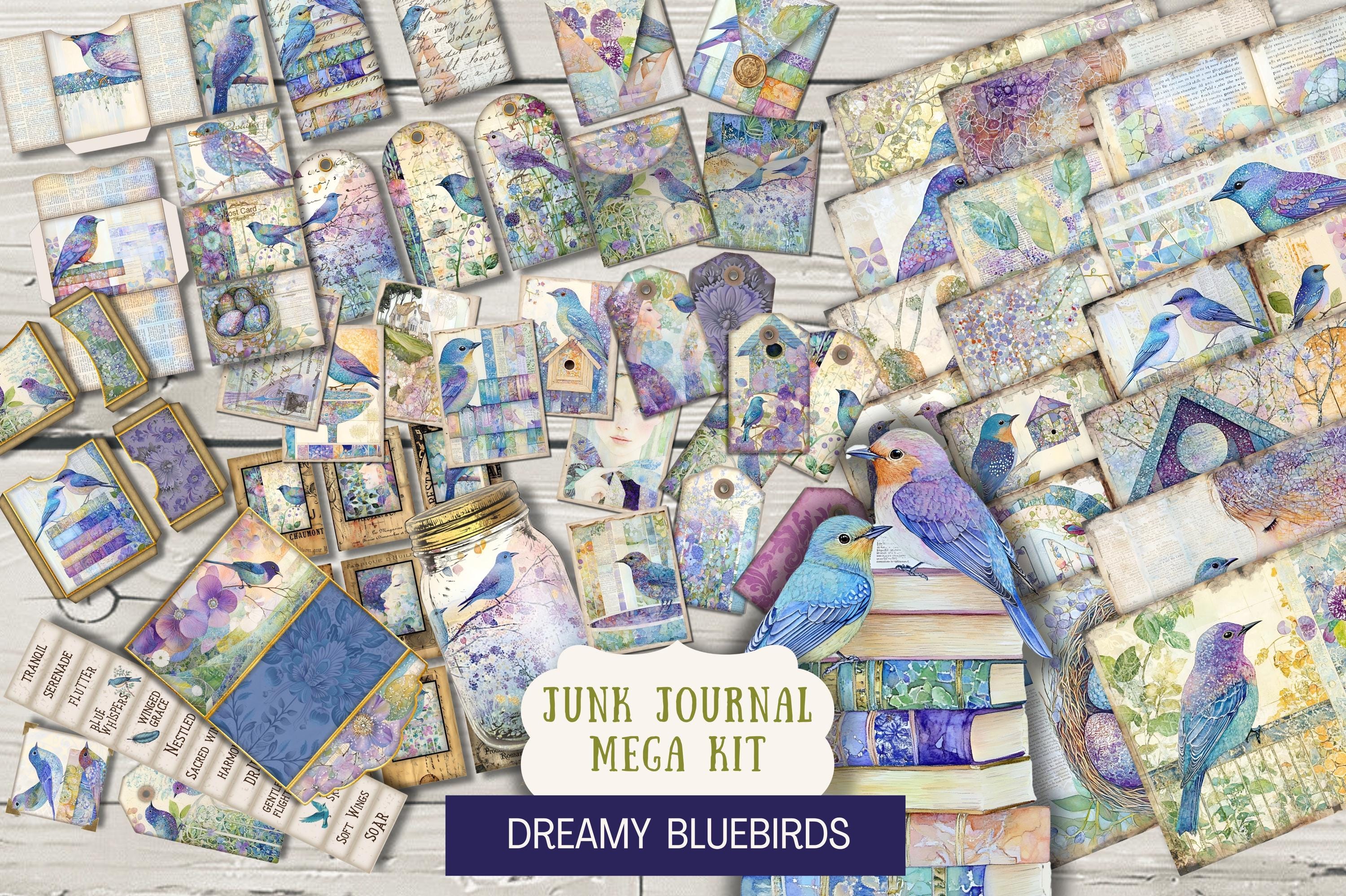 Dreamy Bluebird BUNDLE Junk Journal Kit Printable Papers Tags Tickets ...