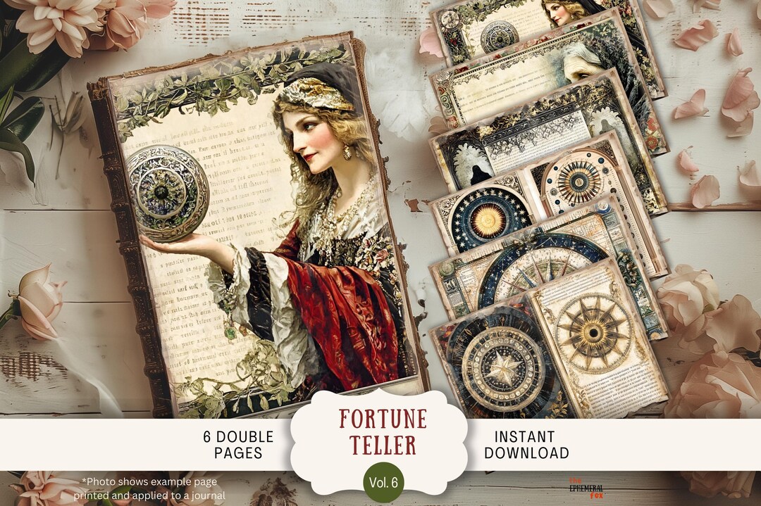 Fortune Teller Junk Journal Pages 6 Digital Scrapbook Paper US Letter ...
