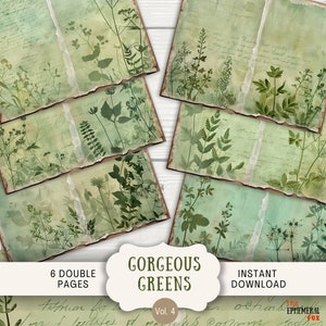 Feuilles de journal indésirable verdure fougère, 6 pages de scrapbooking numérique, 11 x 8,5 po. Journal imprimable d'art éphémère, pages de journal d'art feuillage fougère forestière