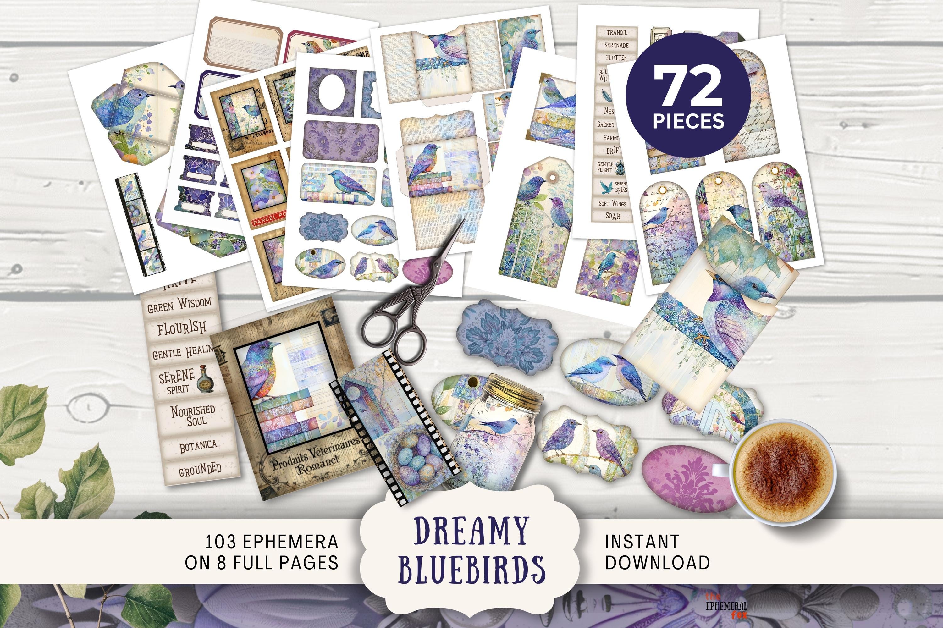 Dreamy Bluebird BUNDLE Junk Journal Kit Printable Papers Tags Tickets ...