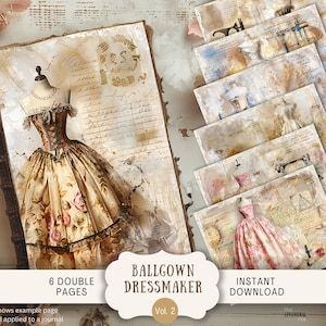 Pagine di diario di abiti da ballo, 6 pagine di album digitali da 11 x 8,5" di diario effimero stampabile, abito vintage dell'era Regency WOHY