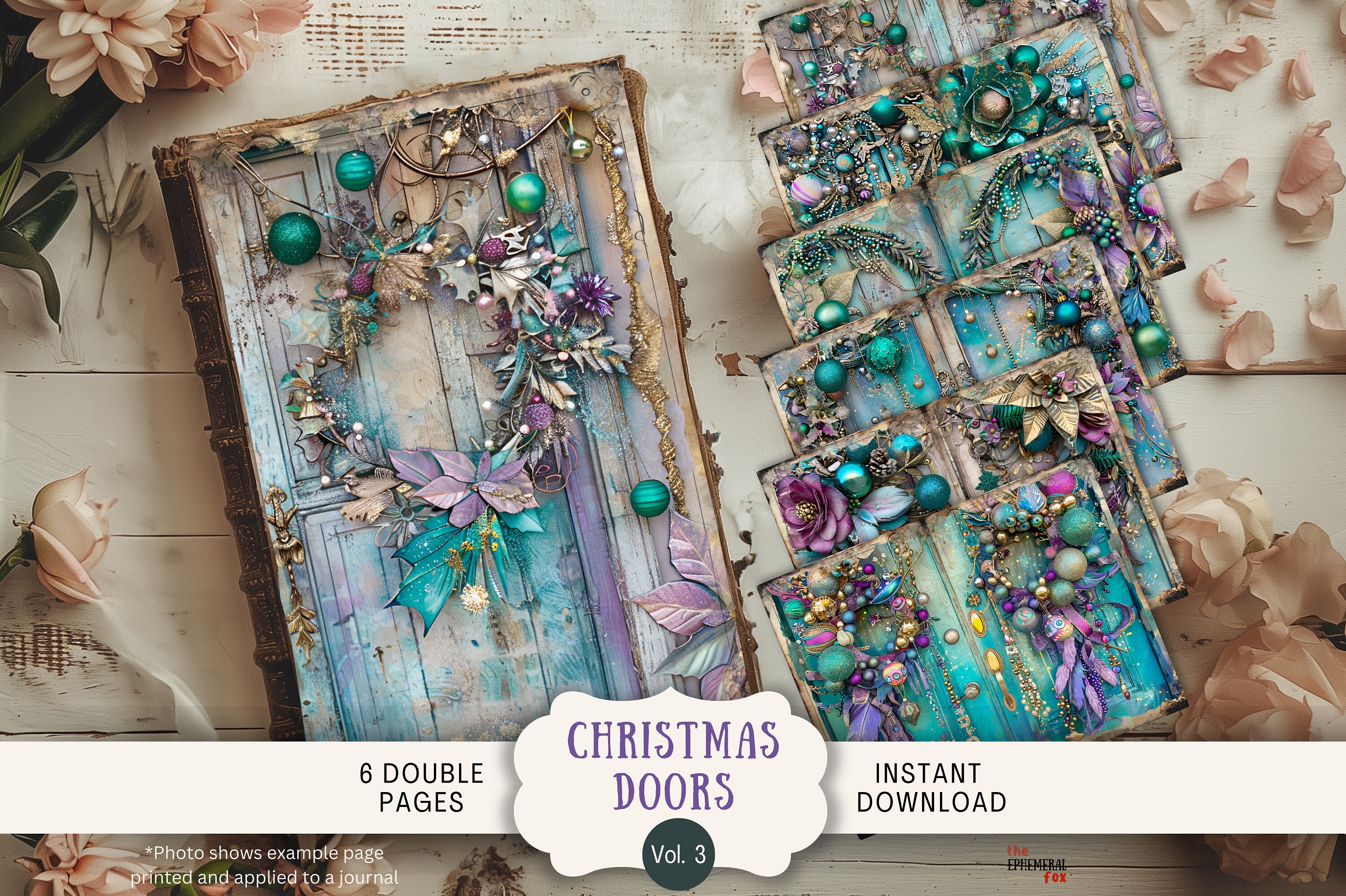 Christmas Door Junk Journal Pages, 6 Digital Scrapbook Pages, 11 X 8.5 ...