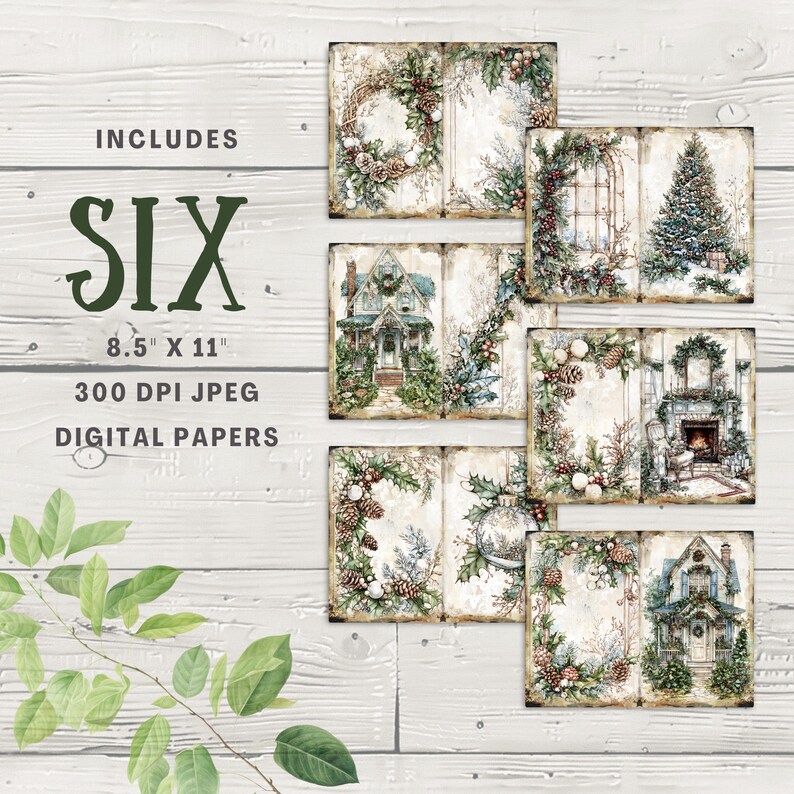 White Christmas Junk Journal Pages 6 Digital Scrapbook Papers 11 X 8.5 ...