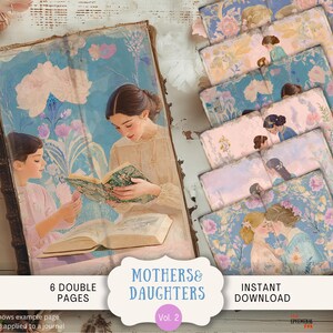 Páginas de diario basura para madre e hija, 6 páginas de álbum de recortes digitales, 11 x 8,5 pulgadas, papel digital para imprimir, niña bebé etérea en colores pastel y soñadora PAMD