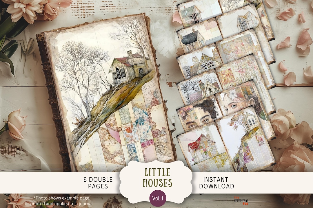 Little Houses Junk Journal Pages 6 Digital Scrapbook Papers Printable ...