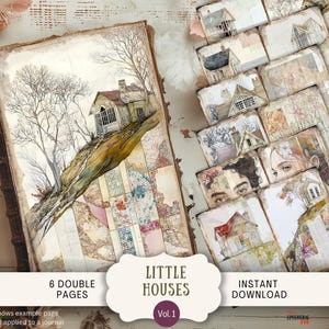 Little Houses Junk Journal Pages 6 Digital Scrapbook Papers Printable vintage victorian home cabin whimsical dreamy pastel cottage LTHS1
