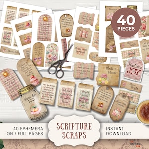 Frammenti di Scritture a quadretti rosa estivi, stampabili, effimeri, diari di fede, diari di devozione cristiana, carta vintage con versetti della Bibbia, stile Shabby Chic SCRP