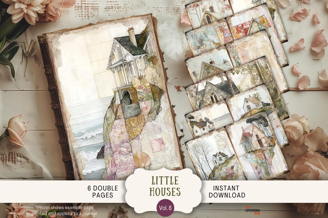 Little Houses Junk Journal Pages 6 Digital Scrapbook Papers Printable ...