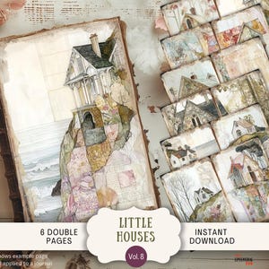 Little Houses Junk Journal Pages 6 Digital Scrapbook Papers Printable vintage victorian home cabin whimsical dreamy pastel cottage LTHS8