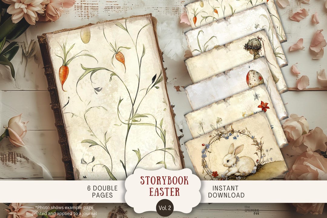Storybook Easter Junk Journal Pages 6 Digital Scrapbook Papers 11 X 8.5 ...