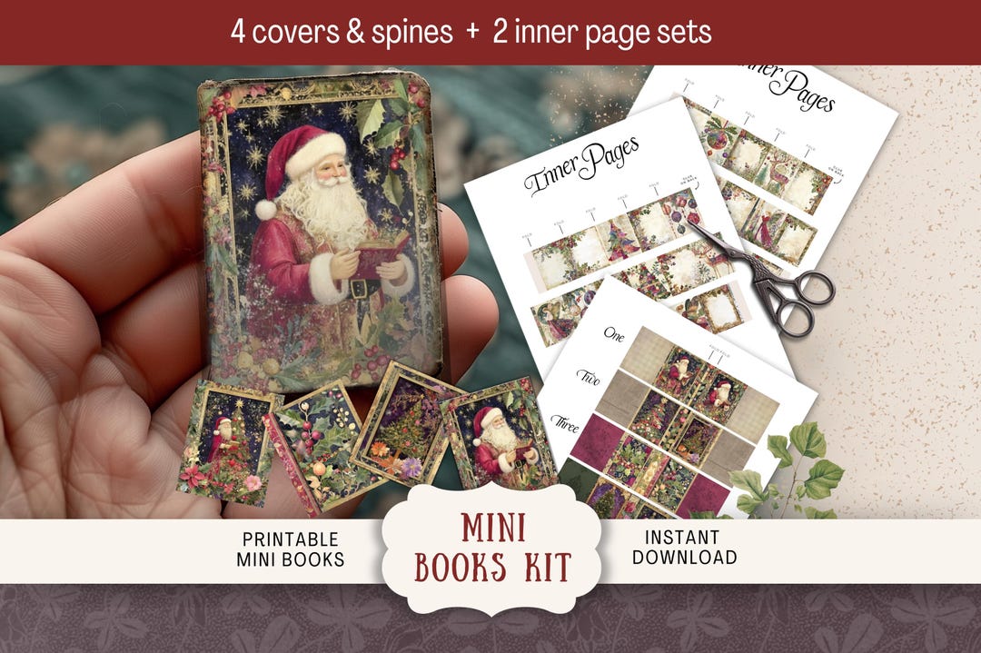 Boho Christmas Mini Book Junk Journal Kit, Miniature Pages Digital ...