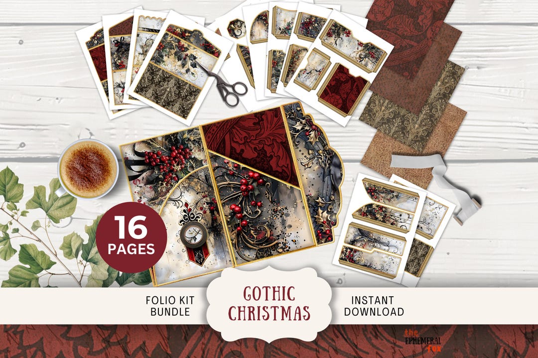 Gothic Christmas Junk Journal Folio, 16 Digital Mix and Match Pages ...