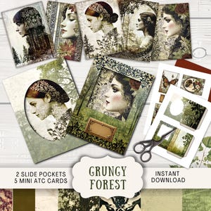 Grungy Forest Slide Pockets Junk Journal Printable, Vintage Ephemera Scraps, Specimen Envelope ATC Cards moody vintage gothic trees GRFR