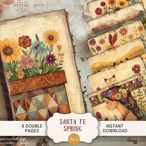 Santa Fe Spring Junk Journal Pages 6 papiers de scrapbooking numérique 11 x 8,5" Art imprimable Sol Patchwork Mexique désert Boho rustique sud-ouest PWSP