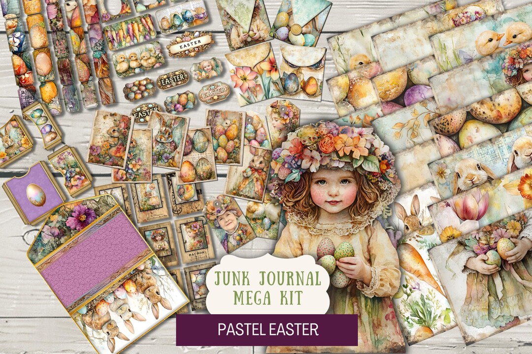 Pastel Easter BUNDLE Junk Journal Kit Printable Papers Tags Tickets ...